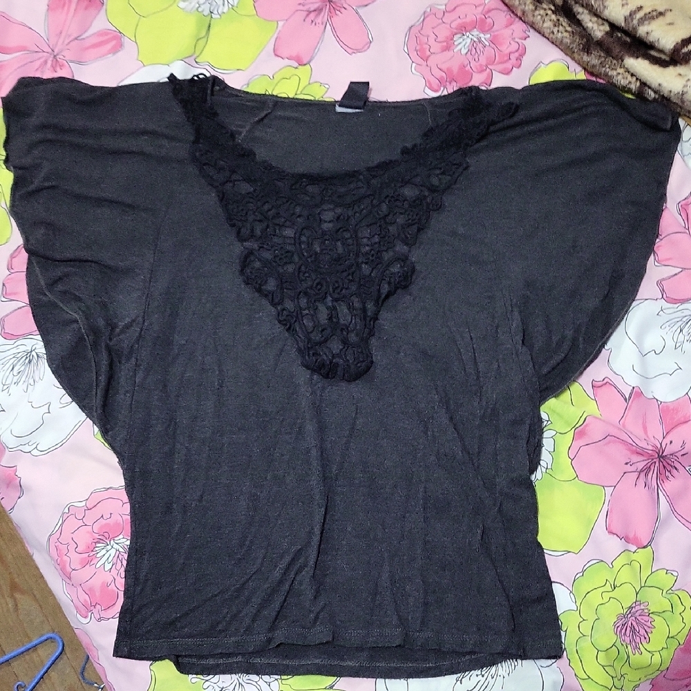 Wrapper Black Lace Accent Blouse